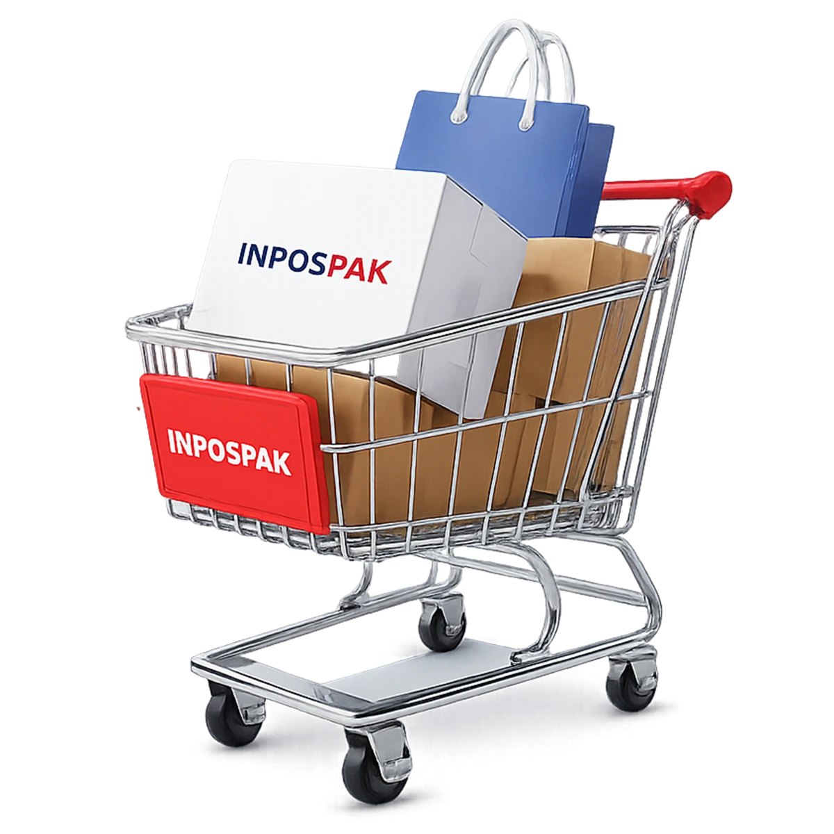 Carrito de compras con paquetes de INPOSPAK
